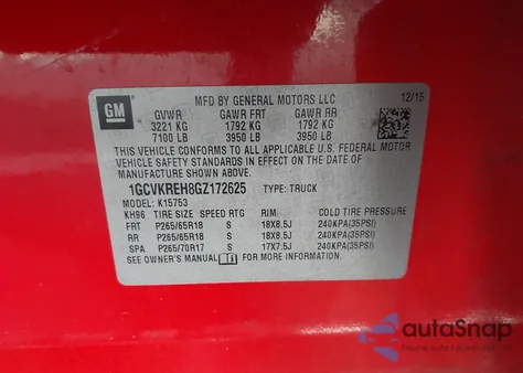 2016 Chevrolet Silverado 1500 1Lt from USA, damaged, VIN 1GCVKREH8GZ172625